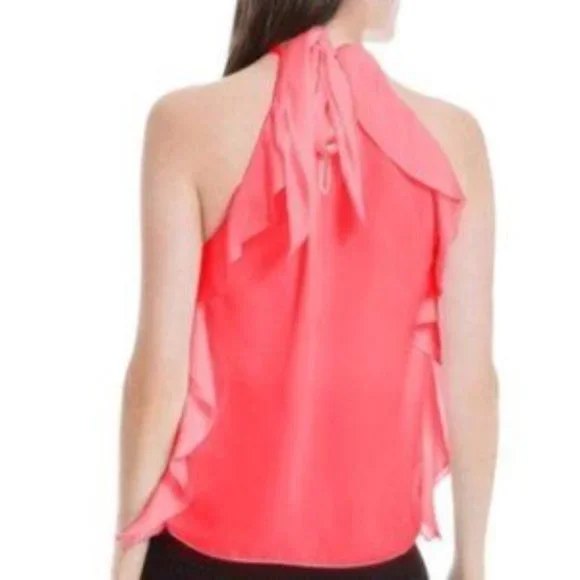 Max Studio Pink Silk Ruffle Bow Neck Blouse NWT - Picture 2 of 3